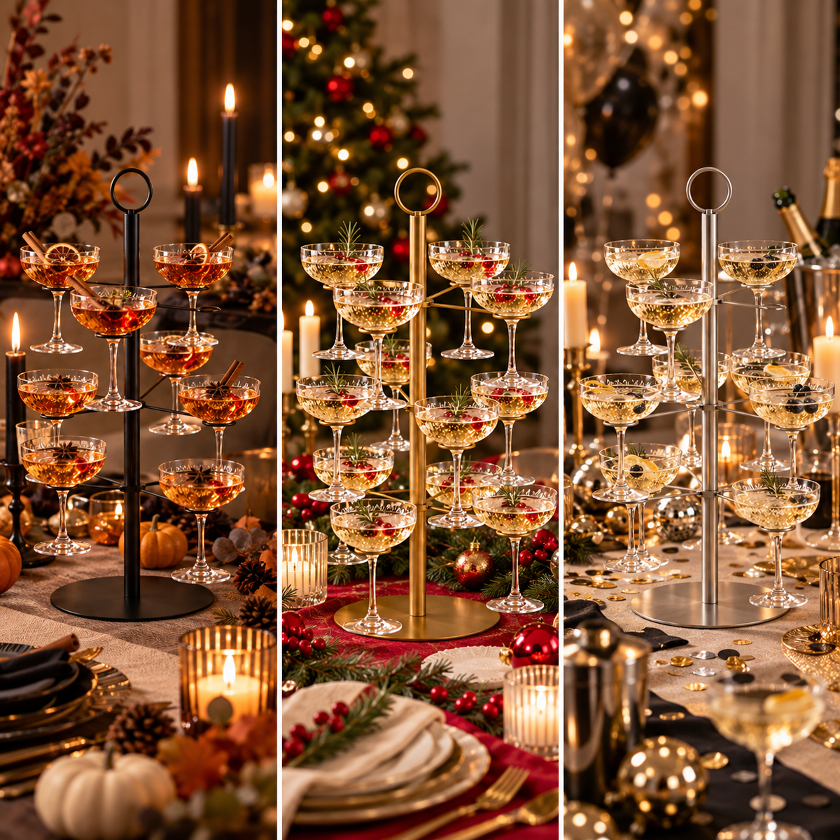 Arbre à Cocktails – Présentoir à verres luxueux à 3 niveaux
