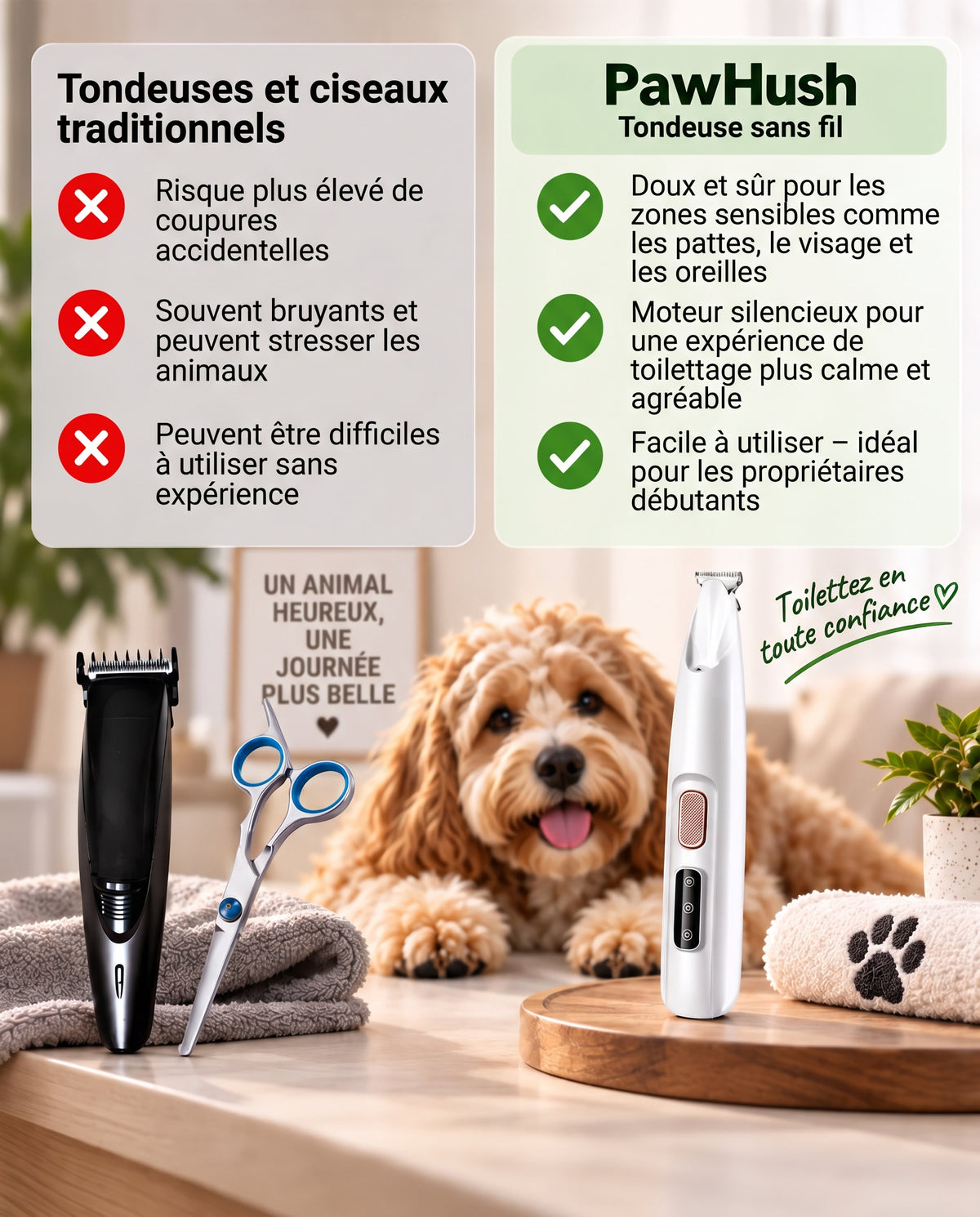 PawHush – Tondeuse de toilettage sans fil