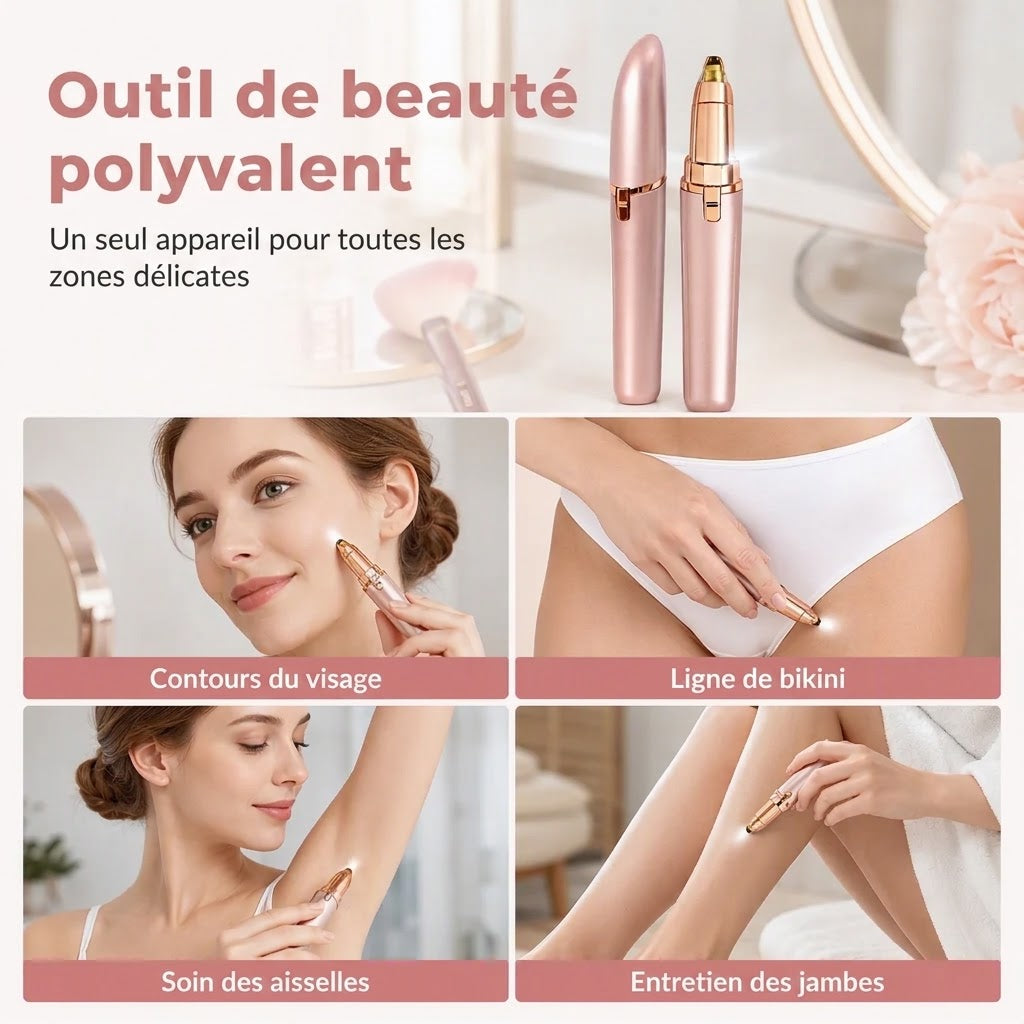 Stylo épilateur à sourcils électrique – Lumière LED intégrée et rechargeable par USB