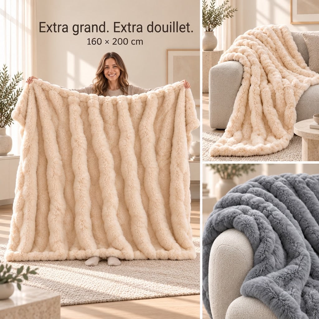 Plaid nuage en fausse fourrure de lapin – Extra grand et luxueusement doux avec effet bulles