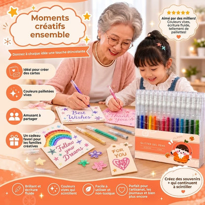 Lot de stylos gel à paillettes anti-bavures