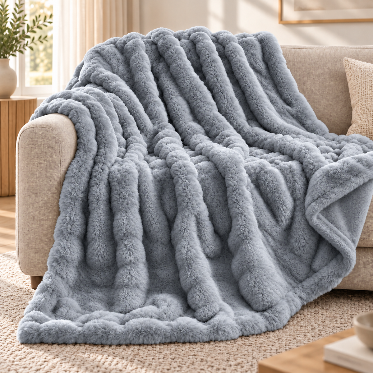 Plaid nuage en fausse fourrure de lapin – Extra grand et luxueusement doux avec effet bulles
