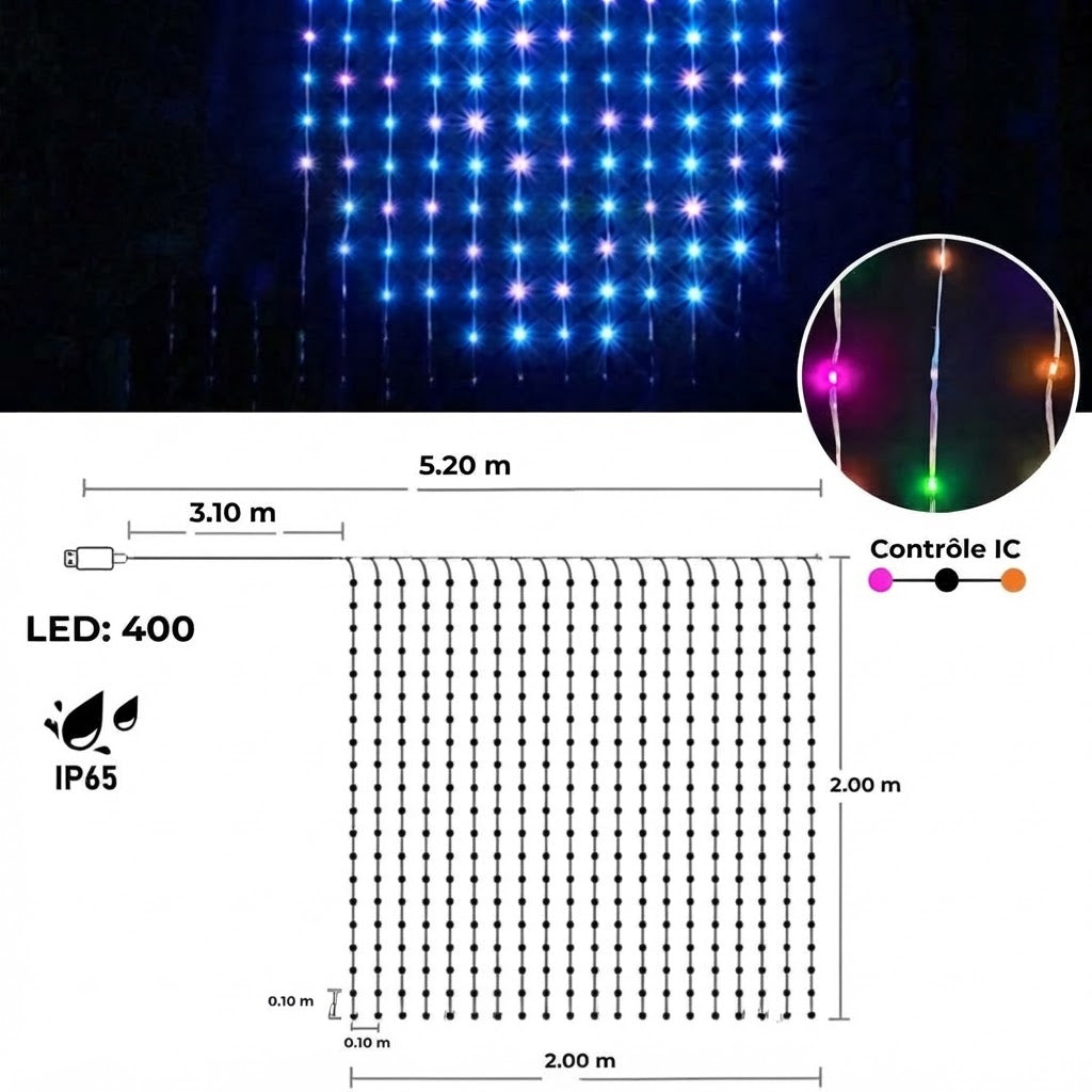 Rideau Lumineux LED Intelligent – Design lumineux personnalisable via APP