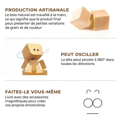 Charmante petite figurine en bois basculante avec 12 expressions magnétiques