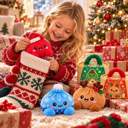 Peluches Dumplings de Noël – Peluches douces avec motifs festifs & jolie boîte vapeur
