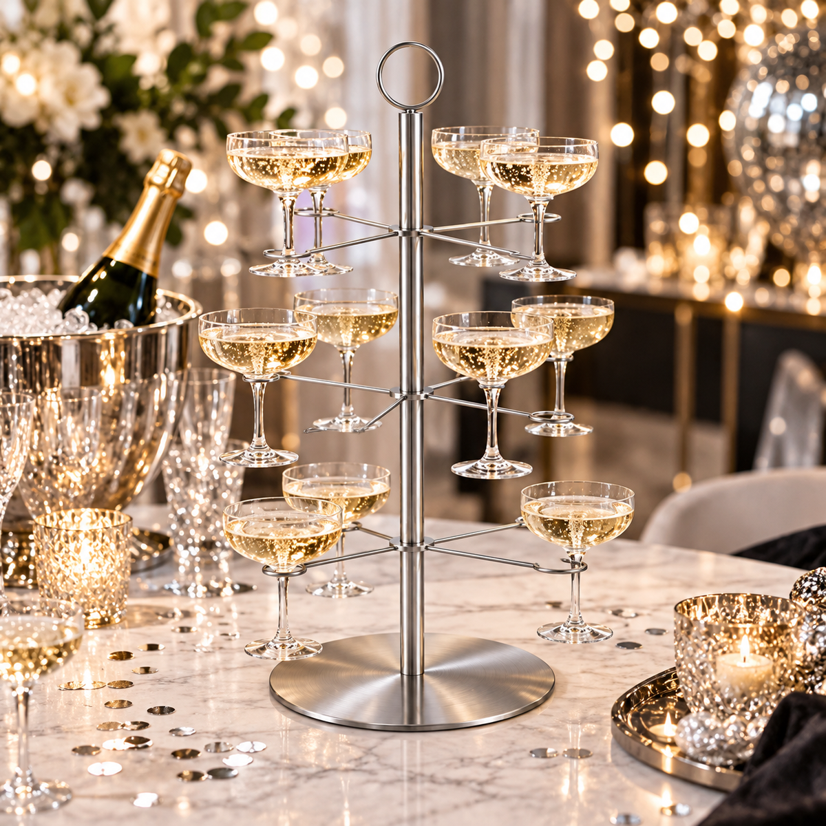 Arbre à Cocktails – Présentoir à verres luxueux à 3 niveaux