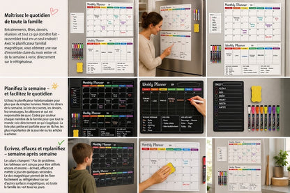 Organisateur Familial Magnétique – Tableau Mensuel, Hebdomadaire et Journalier