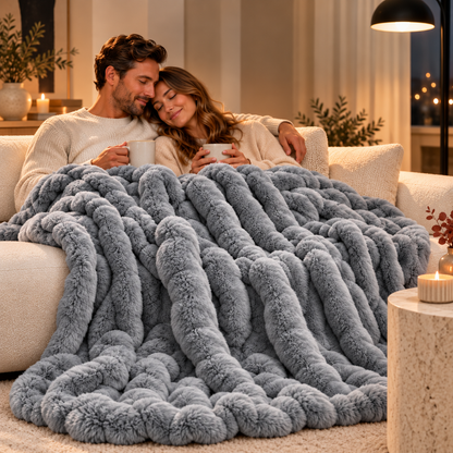 Plaid nuage en fausse fourrure de lapin – Extra grand et luxueusement doux avec effet bulles