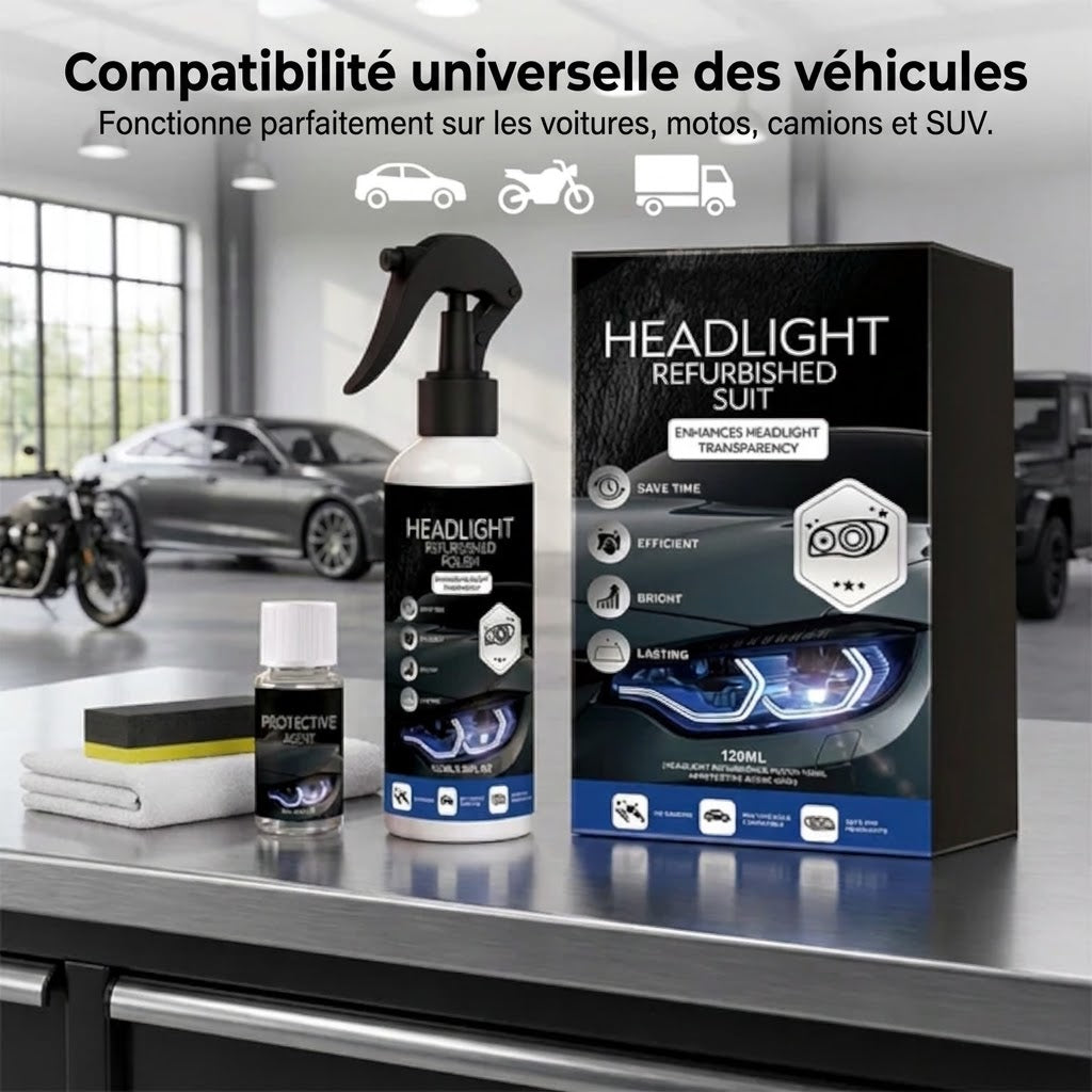 💡 Kit professionnel de restauration de phares – Élimine le jaunissement & restaure la clarté ✨