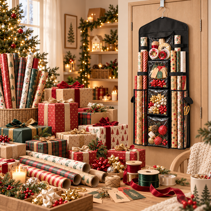 Wrap & Ready – Rangement suspendu pour emballage cadeau