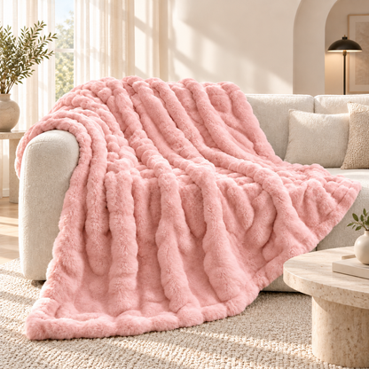 Plaid nuage en fausse fourrure de lapin – Extra grand et luxueusement doux avec effet bulles