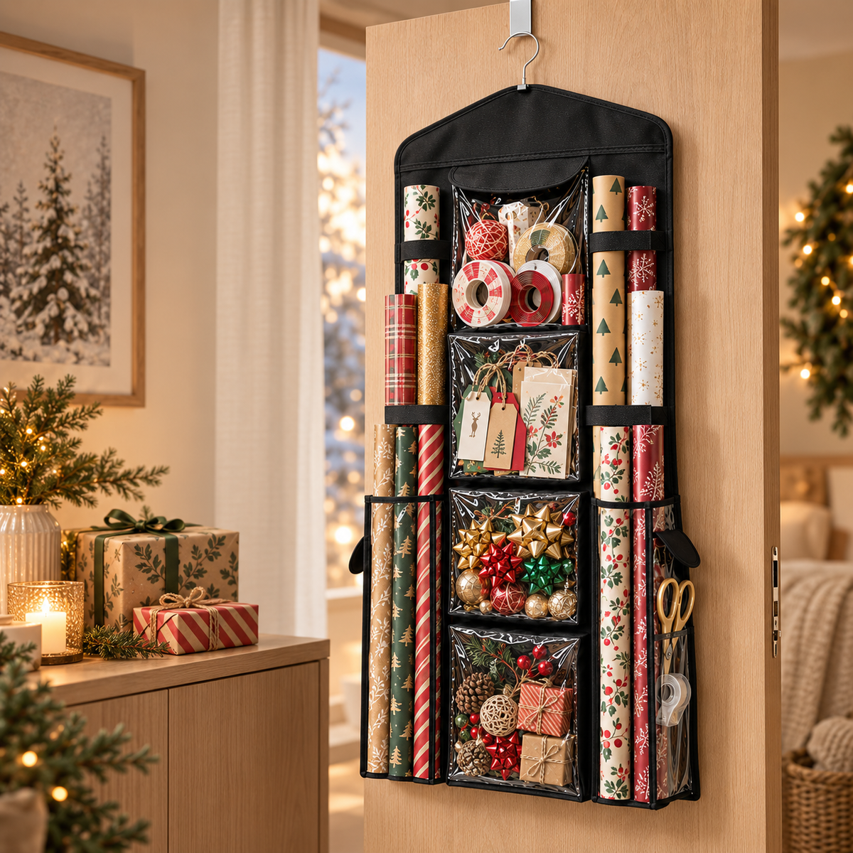 Wrap & Ready – Rangement suspendu pour emballage cadeau