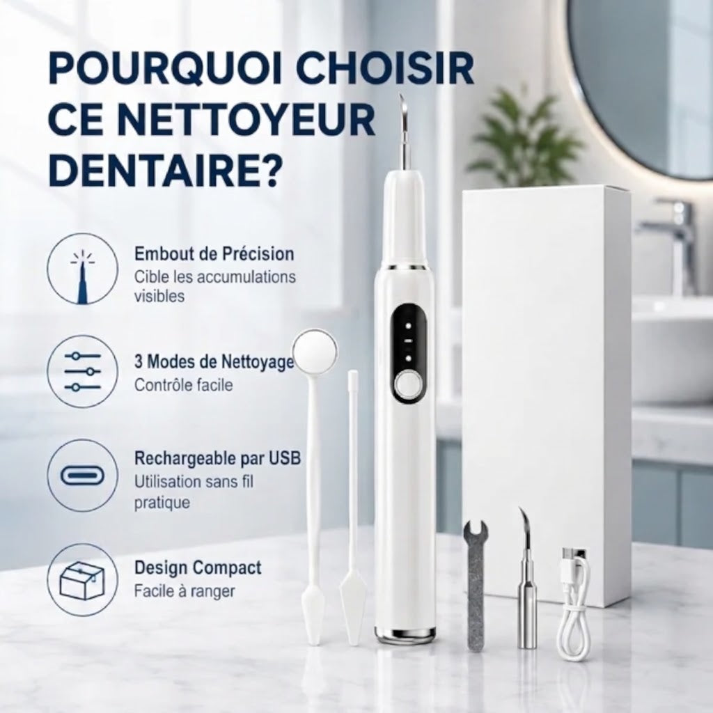 Set de nettoyeur de dents à ultrasons portable et détartreur dentaire