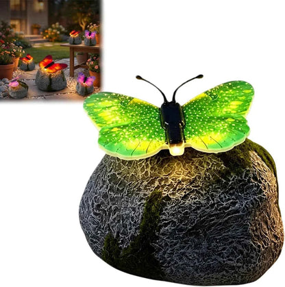 LunaGlow™ | Pierre de jardin solaire avec papillon lumineux intégré