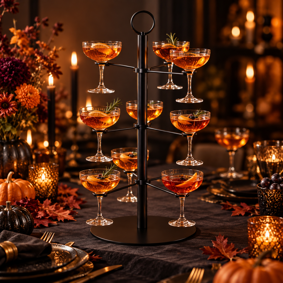 Arbre à Cocktails – Présentoir à verres luxueux à 3 niveaux