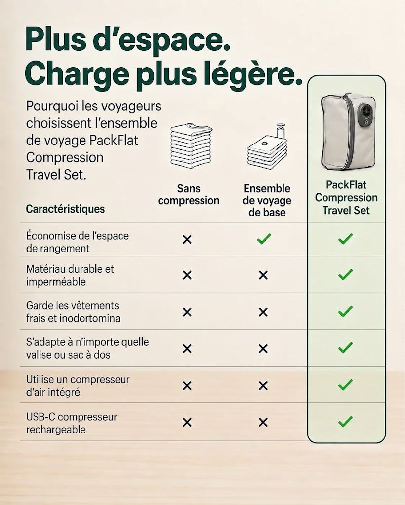 Lot de cubes d'emballage à compression PackFlat (或 Set d'organisateurs de voyage à compression PackFlat)