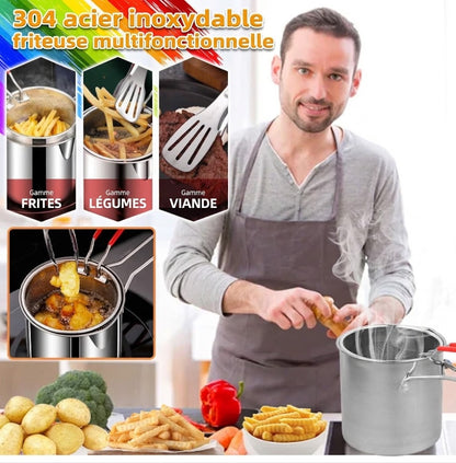 🍟🍤 -60% ! 🥘Friteuse Multifonctionnelle en Acier Inoxydable 304 – Anti-Éclaboussures, Économe en Huile & Polyvalente.