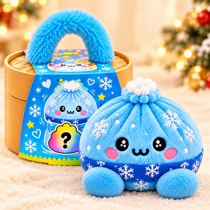Peluches Dumplings de Noël – Peluches douces avec motifs festifs & jolie boîte vapeur