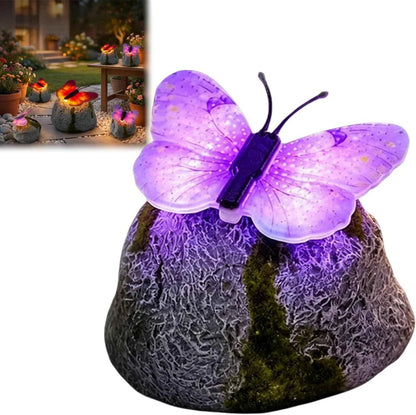 LunaGlow™ | Pierre de jardin solaire avec papillon lumineux intégré