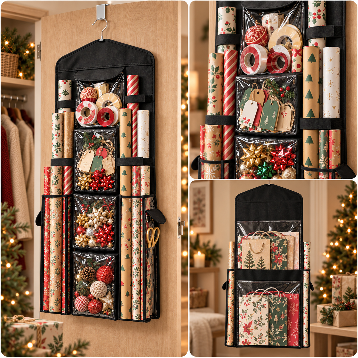 Wrap & Ready – Rangement suspendu pour emballage cadeau
